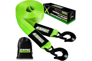 AXSIPEIX Tow Strap with Hooks Heavy Duty, 2 inch x 20ft(15,000lbs) Car Tow Strap for UTV, ATV, Truck(Green)