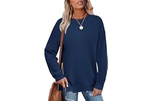 WIHOLL Women's Oversized Sweatshirt Crewneck Tunic Tops Side Zipper Lightweight Pollover Sweater 2024 Fashion