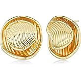 SNGIA18K Gold Plated Dangle Textured Ribbed Irregular Large Leaf Statement Earrings for Women by SNGIA, Handmade Dramatic Geometric Trendy Summer Drop Leaf Flower Jewelry Gifts, Bold Beachy Vintage Plant Fashion Drop Accessories, Vintage Nickle Free Floral Dangling Earrings.
