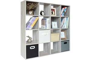 PACHIRA E-Commerce US 16 Cube Storage Organizer, Unit Shelf, Closet Cabinet, DVD Rack Bookshelf File Organizer Rack in Living Room, Bedroom, Study, 16 Cube, Oak Grey