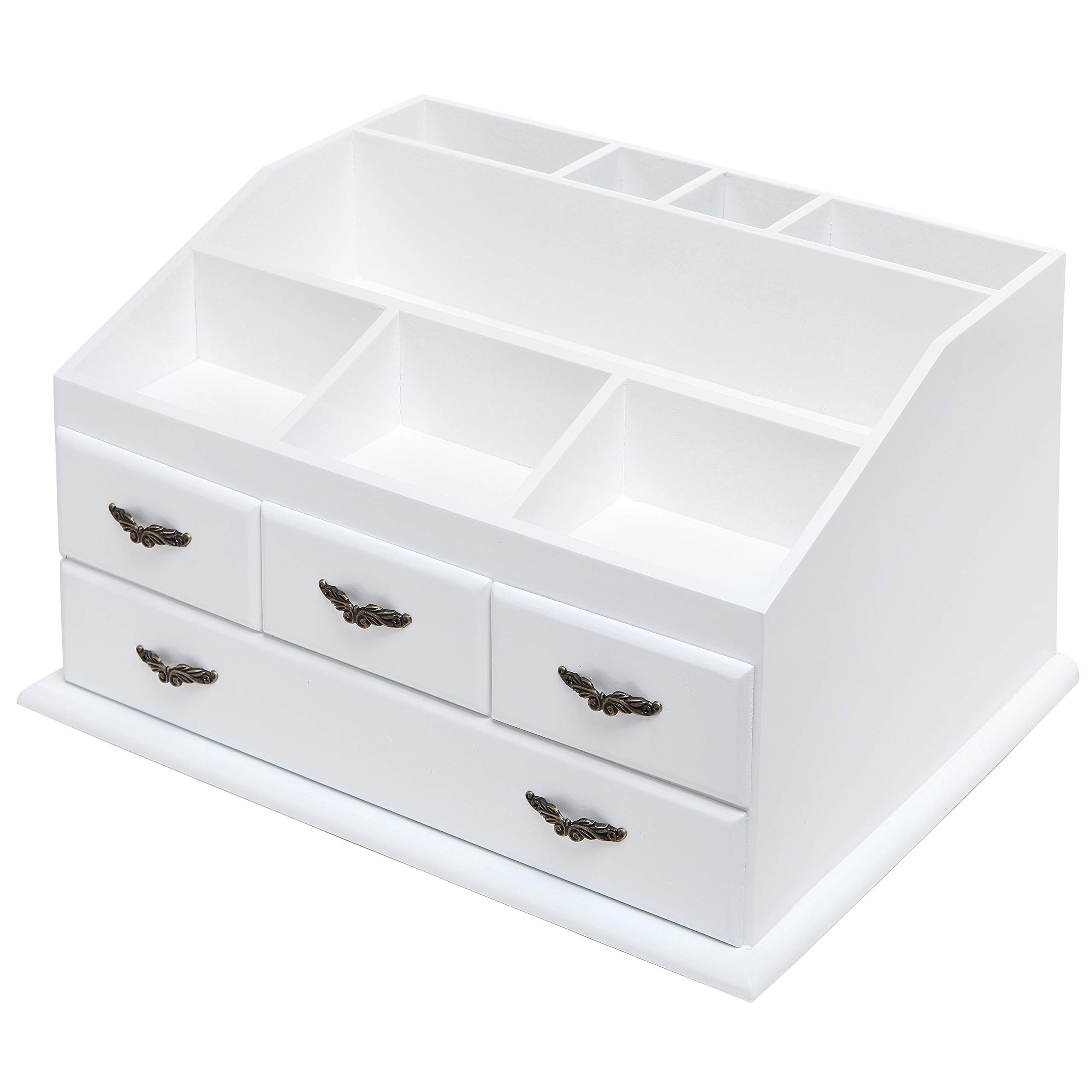 MyGift Shabby Chic White Wood Cosmetics Organizer/Makeup