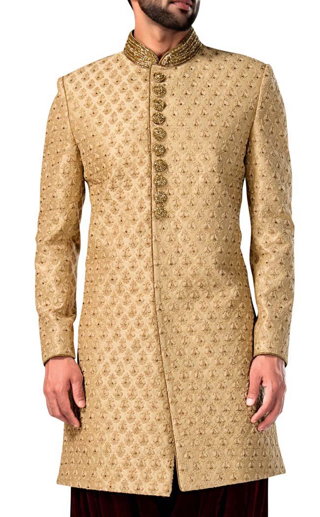 Sherwani for Men Beige Indowestern Bollywood Indian Wedding Clothes IN4338