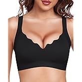 Quttlzze Scalloped Lift Bras for Women No Underwire Buttery Soft Push Up Wireless Bras V Neck Seamless Bralettes