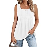 Zeagoo Sleeveless Tank Tops for Women Square Neck Dressy Tank Top Casual Outfits Loose Fitting Summer Tank White