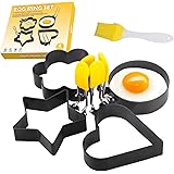 DflowerK Professional Egg Ring Circle Heart Flower Star Shapes 4 Pack Nonstick Egg Maker Molds with Silicone Handle for Egg F