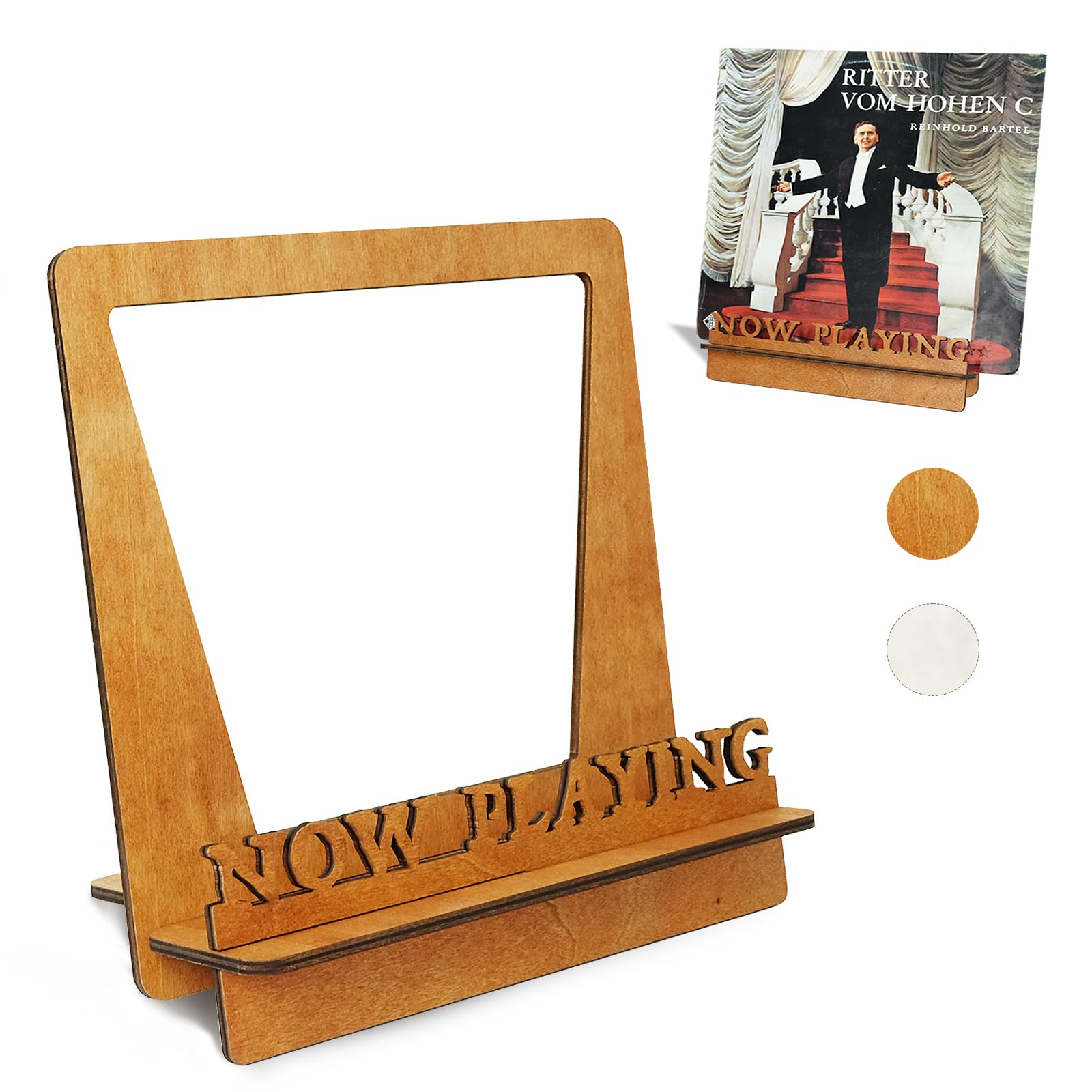 KELIFANG Now Playing Vinyl Record Stand, LP Records Display with Handcrafted 3D Design, Vintage Wooden Storage Stands for Albums, Now Spinning Vinyl Accessories Holder, Wood