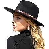 FURTALK Fedora Hats for Men Women Wide Brim Felt Panama Dress Hat with Belt Buckle Adjustable Size 7-7 3/8