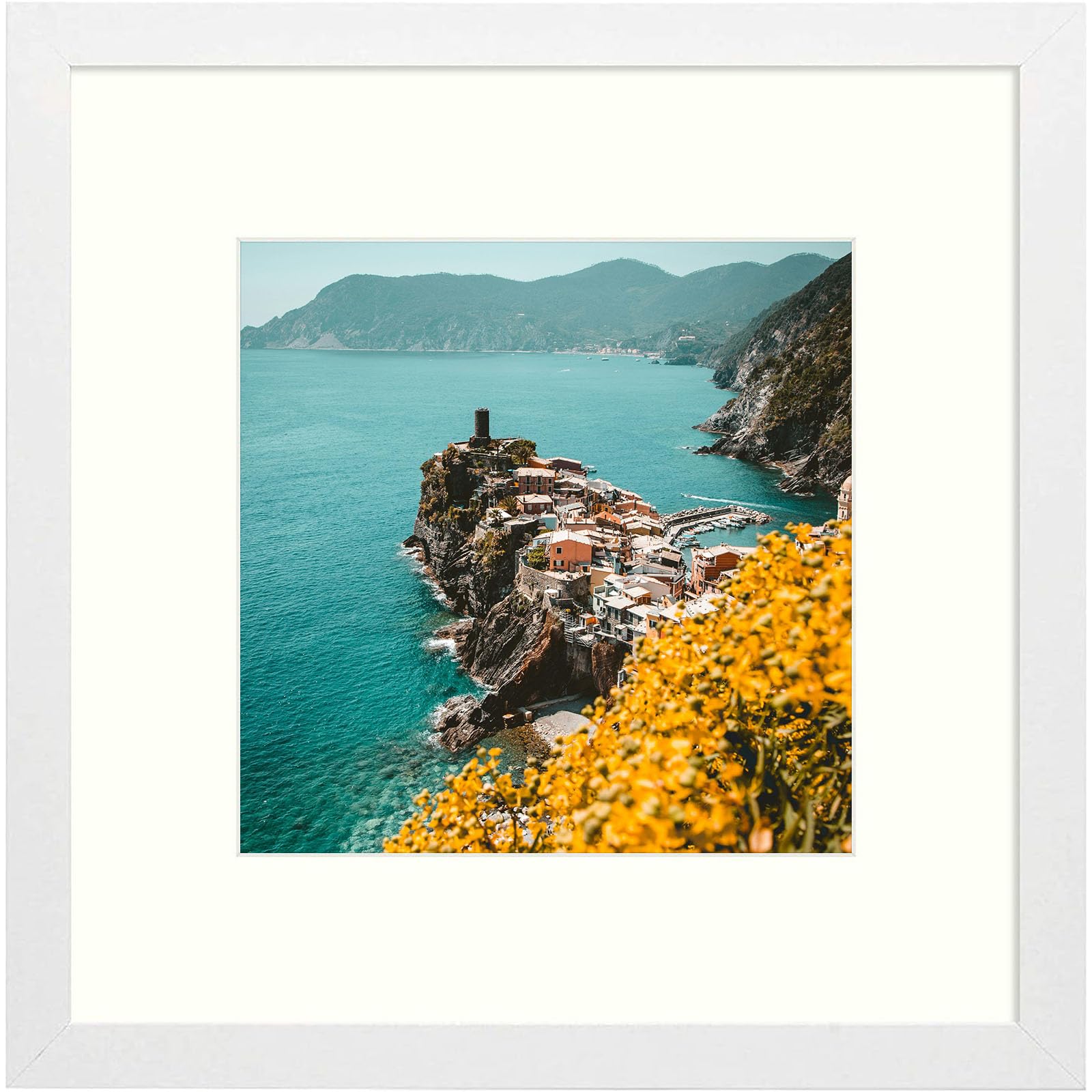 Frametory 12x12 White Picture Frame, Display Pictures 8x8 with Mat or 12 by 12 Without Mat, Square Wall Frame for Print and Diamond Painting - Wide Molding (12x12, White)