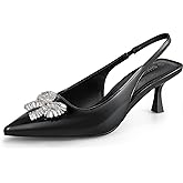 Women's Slingback Kitten Heels with Sparkly Rhinestone Bow - 2.4'' Inches Pointed Toe Pumps for Wedding Party Dress