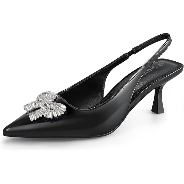Women's Slingback Kitten Heels - 2.3 Inch Pointed Toe Pumps With Bow Detail