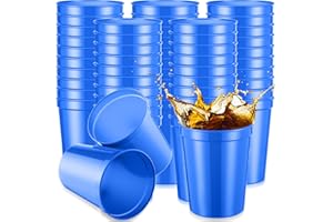 Yungyan 50 Pack 16oz Stadium Cups Reusable Plastic Cups Blank Drink Tumblers for Parties, Events, DIY Projects, 4.5 x 3.54 x 2.72 Inch (Blue)