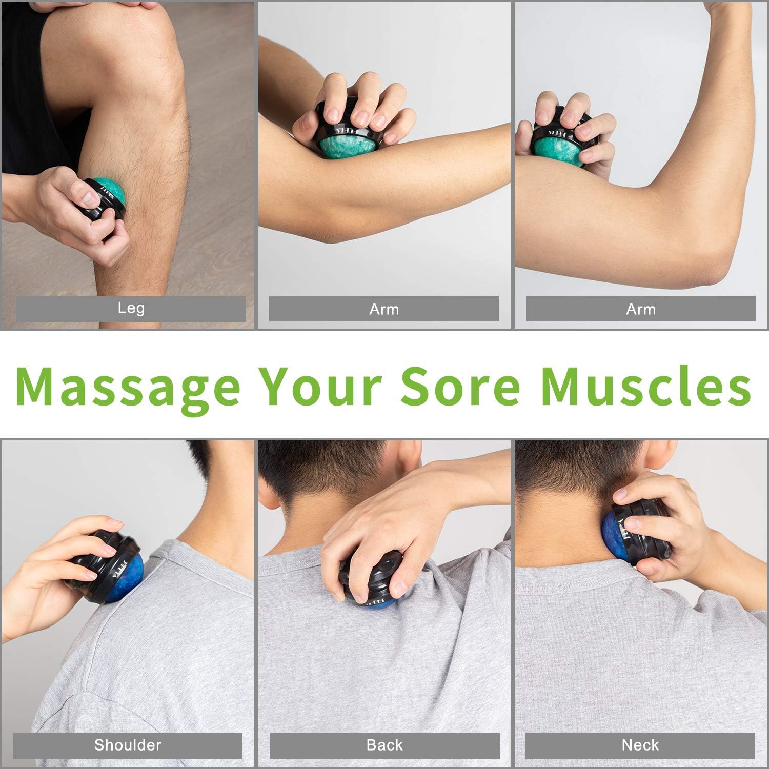 HEETA Massage Ball Manual Roller Massager 2-Pack Self Massage Therapy Tool for Sore Muscles, Shoulders, Neck, Back, Foot, Body, Deep Tissue, Stiffness, Joint Pain Relief (Blue&Green): Health & Personal Care