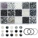 PH PandaHall 750pcs Black White Glass Bead 15 Styles Round Crystal Beads 6mm Crackle Beads Frosted Loose Bead Transparent Acrylic Charms for Ramadan Jewelry Making Bracelets Necklaces Craft