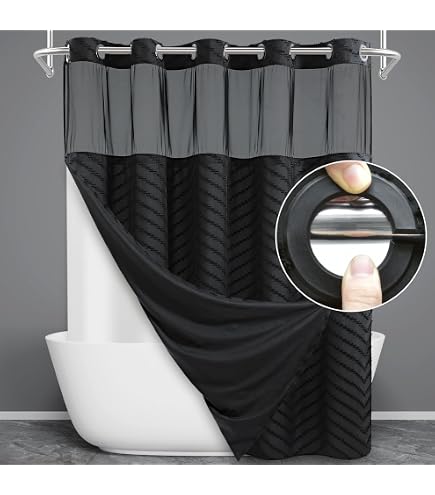 CYPL No-Hooks Waffle Weave Shower Curtain With Snap-in Liner - Hotel Grade Waterproof (54"x80", Beige)
