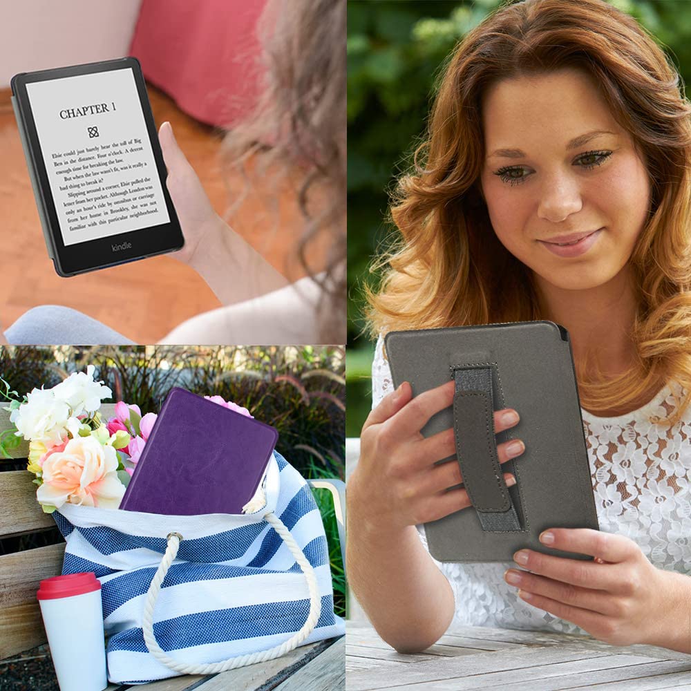 SCSVPN Case for Kindle Paperwhite - All New Lightweight PU Leather Smart Cover with Hand Strap, Auto Wake/Sleep for 6.8'' Kindle Paperwhite 11th Generation or Signature Edition 2021 Released, Purple