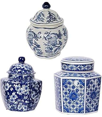 Amazon.com: 藍白瓷花陶瓷蓋罐花瓶,中國明風,景德鎮中國(藍花) : 居家