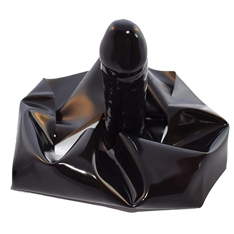 Rubberfashion Mini Latex Hotpants, Latexhotpants sehr kurze Hotpanty mit Vaginaldildo und veredelter Oberfläche nicht chloriert für Frauen und Herren schwarz S