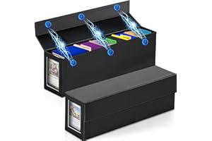 Swaitee Trading Card Storage Box,Sports Card Storage with Commander Card Slot and Powerful Magnets, Toploaders Storage Box Fits 850 Sports Cards and 1200 Standard Gaming Cards(2 Pack)-Black