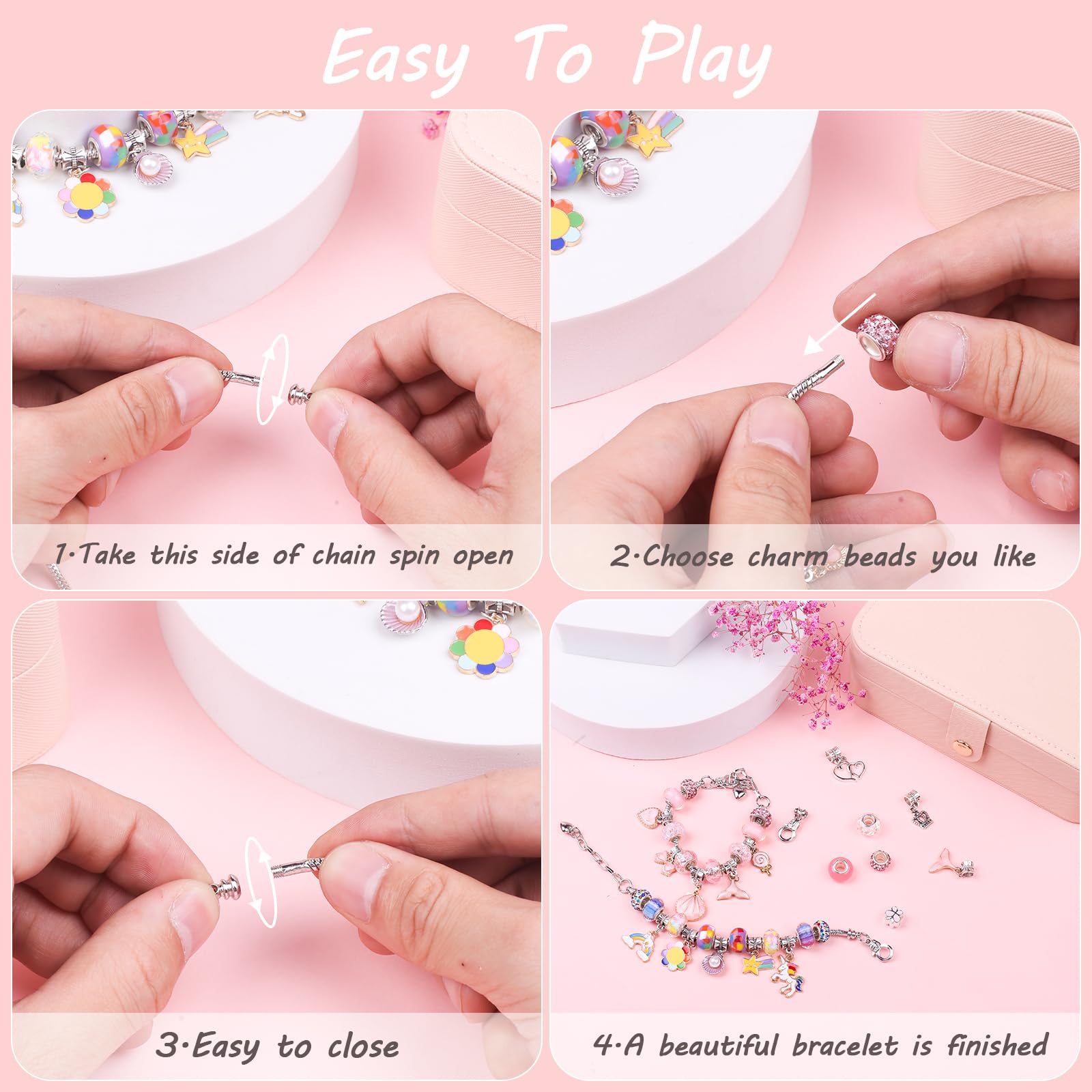 UFU Charm Bracelet Making Kit -120Pcs DIY Jewelry Making Kit, Mermaid Gifts for Girls Toys Crafts for Teen Girls Ages 5 6 7 8-12, with Portable Bracelet Organizer Box
