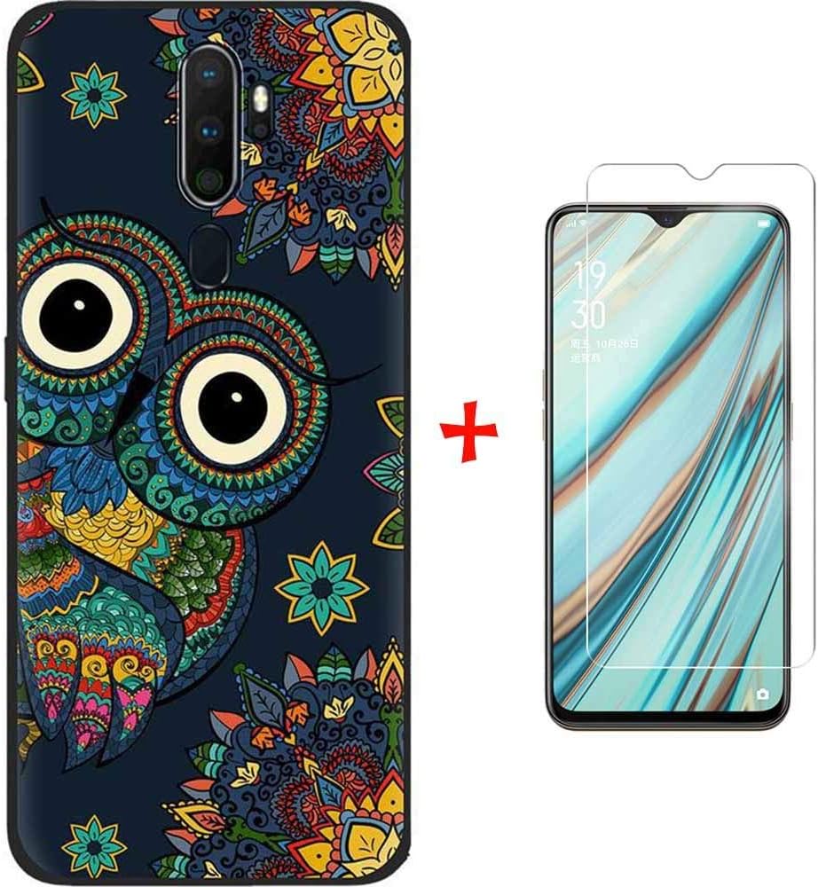 For Oppo A5 2020 Case with Screen Protector,Soft Flexible TPU Cover+9H Tempered Glass Film for Oppo A5 2020