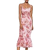 BeryLove Women Summer Floral Mesh Wedding Guest Cocktail Spaghetti Strap Dress