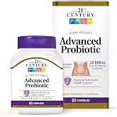21st Century Advanced Probiotic 20 Billion CFU, 6 Strains, 60 Count | Daily Probiotic with 20 billion CFU &amp; 6 Strains Plus Inulin Prebiotic, Digestive &amp; Immune Health Support