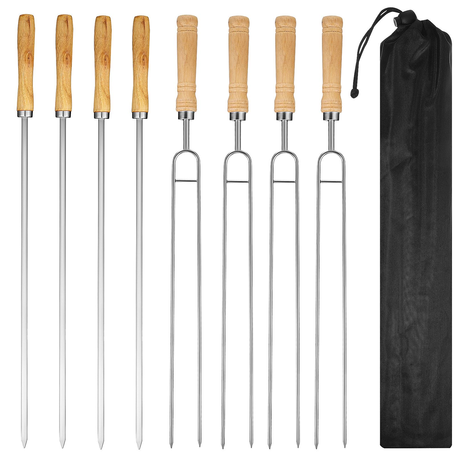 Kichvoe 8pcs BBQ Skewers Kabob Skewers for Grilling，Metal Skewers Double Skewers Flat Skewers for Outdoor Campfireg