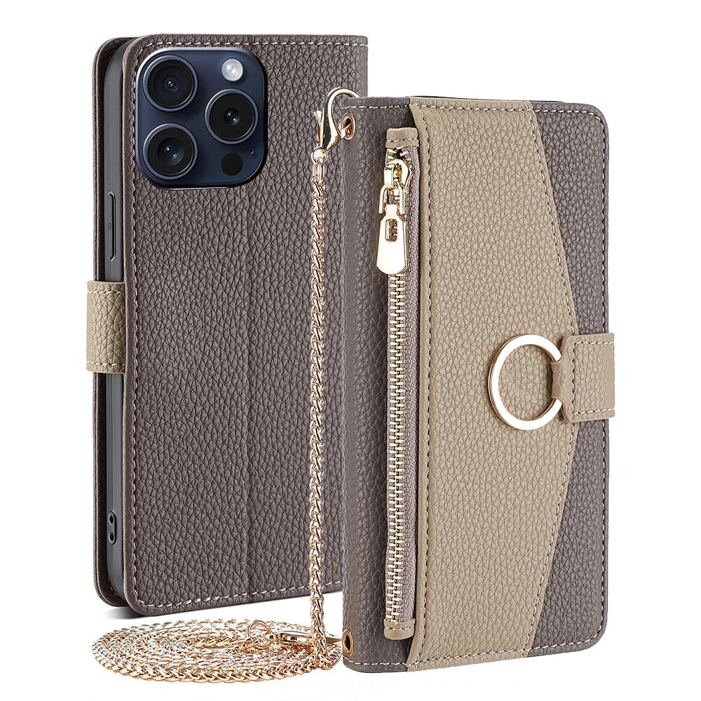 CasurvivePro Wallet Case Compatible for iPhone 14 Pro Max with Crossbody Strap, Magnetic Handbag Zipper Pocket Cases PU Leather Flip Shockproof Cover with Kickstand for iPhone 14 Pro Max Gray — image 1