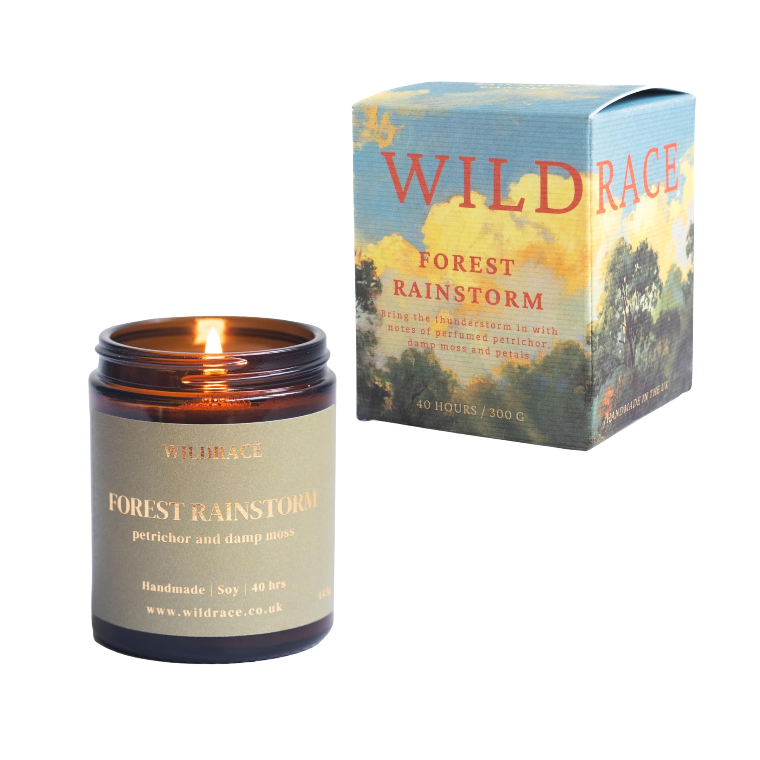 Wildrace Candles - Petrichor - Rain Scented Candle - Thunderstorm - Aromatherapy Stress Relief - Forest Candle - Scandinavian Design - Luxury Gifts for Her or Him