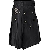 Men Scottish Utility Kilts Cargo Pockets Utility Skirts, Adjustable Buckles Tactical Modern Scottish Kilt Dress