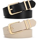 SANSTHS 2 Pack Women Belt for Jeans Pants, Simple Fashion Ladies Waist Belt with Gold Buckle, 1inch Width