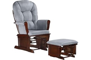 Lennox Furniture Glider Rocker with Ottoman, Smooth Gliding upholstered Chair Comfy with Side Pockets Espresso Grey