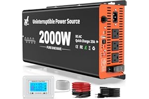 VIOPUMPO 2000 Watt Sump Pump Battery Backup System, Pure Sine Wave Output, Professional Backup System in The Event of a Power Outage, Remote Controller with LCD Screen, Automatic Grid and Battery Switchover