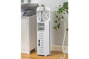 AOJEZOR Bathroom Storage Cabinet: Toilet Paper Holder Cabinet with Roll for Small Spaces White