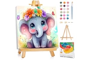 Arttoplus Elephant Paint by Numbers Kit for Kids with Frame,Cute Kids Paint by Numbers Ages 8-12 with Wooden Easel,Easy DIY Animal Acrylic Oil Painting by Number for Gift Home Wall Decor(8x8 inch)