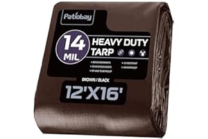 Patiobay Tarp 12x16FT, 14 Mil Large Tarp, Tarps Heavy Duty Waterproof with Grommets Every 23.6", 420D Thick Plastic Tarp, UV Resistant Tear&Fade Resistant, Reinforced Edges for Outdoor Pool Camp Tent