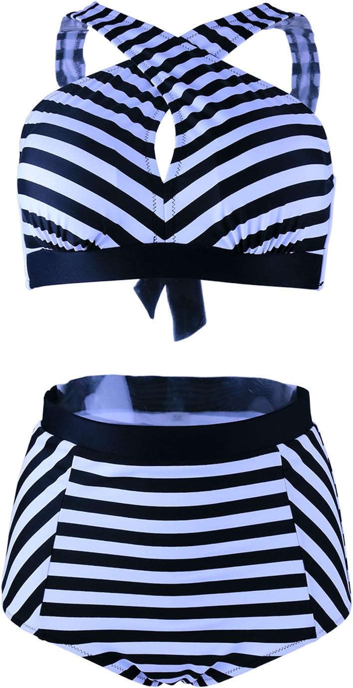 Gotswim Women Summer High Waist Plus Size Bikini (M - 3XL) Sexy Cross Bandage Padded Swimsuit Beige