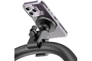 TeQable Magnetic Phone Holder Clamp Mount – 20 x N52 Strong Magnet Mount for Gym, Spin Bike, Treadmill, Stroller, Handlebar, Shopping Cart, Golf Cart – Compatible with Mag-Safe iPhone 12-17 Series