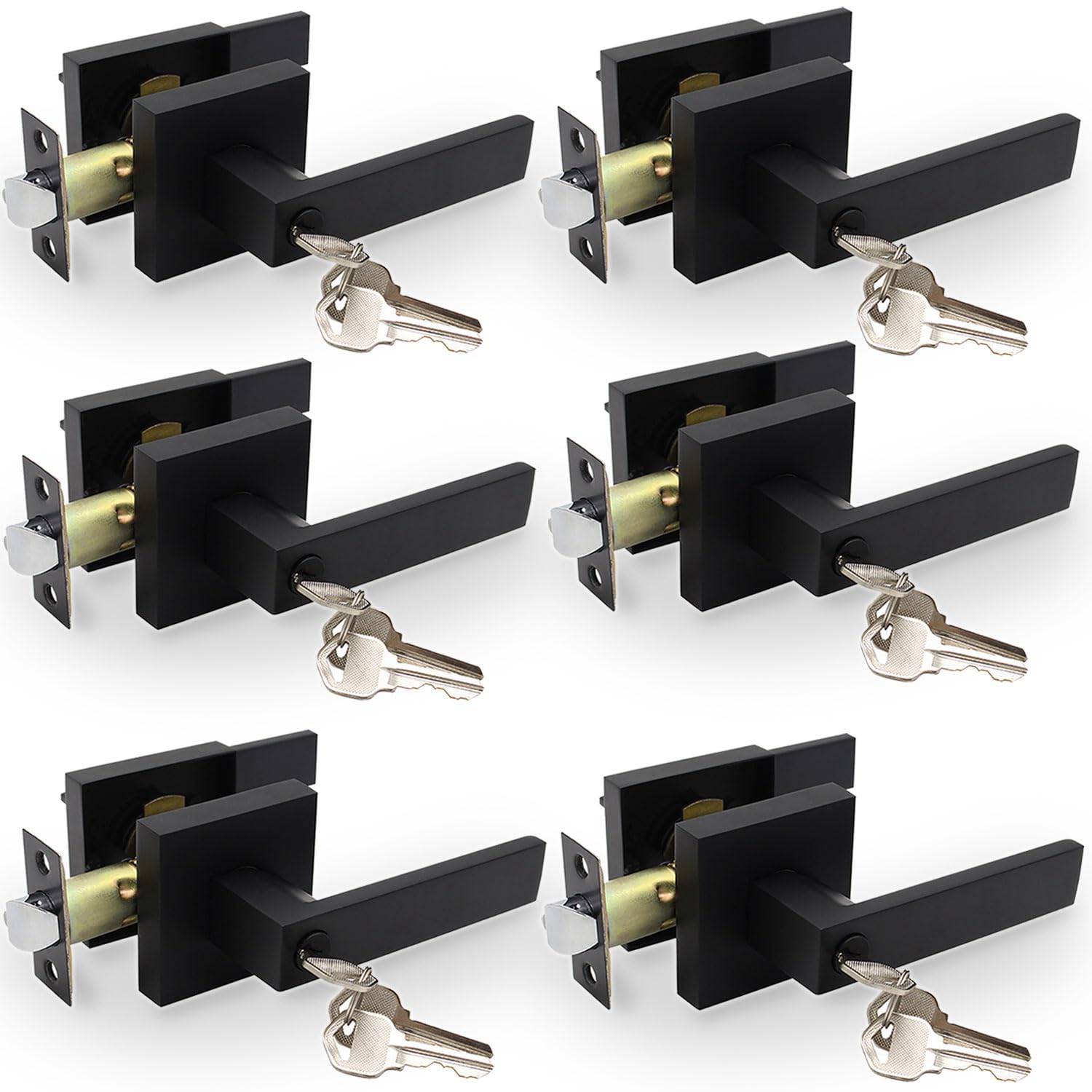 Photo 1 of KUAGINZUHE Privacy Door Levers, 6 Pack Matte Black Door Handles Heavy Duty with Lock and Key,for Bedroom, Bathroom and Rooms,Reversible for Left and Right
