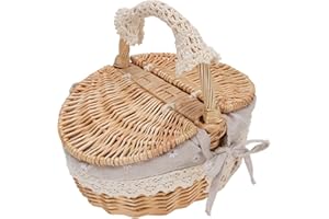Yinhing Picnic Basket with Removable Liner Stylish Empty Hamper for Outdoor Adventures Features Lid and Handle for Easter Cam