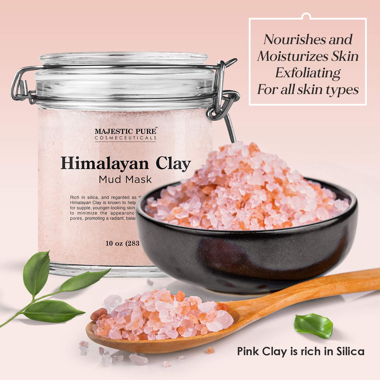 Himalayan Clay Mud Mask for Face and Body by Majestic Pure - Exfoliating and Facial Acne Fighting Mask - Reduces Appearance of Pores, 10 oz : Beauty