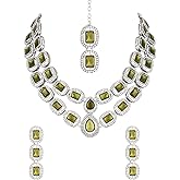 Silver Plated Indian Wedding Bollywood Stone Choker Necklace Jewellery With Earring & Maang Tikka Set For Women (IJ380Z)