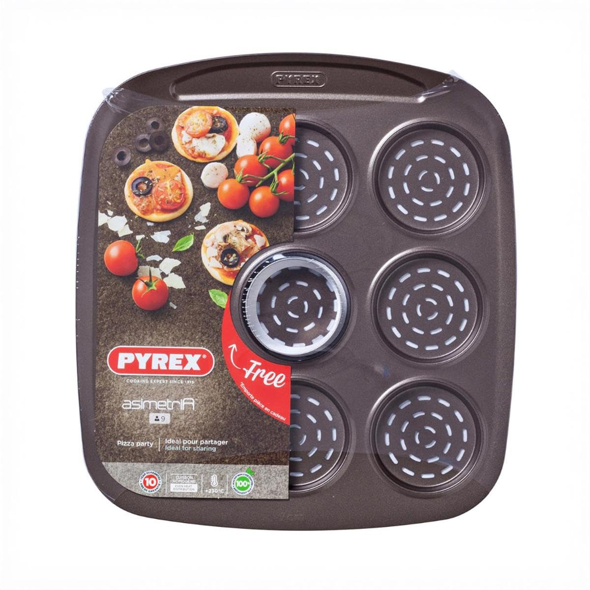Pyrex Asimetria - 9 Piece Mini Pizza Dish without Metal Piece, Black, 30x27.5x1.7 cm