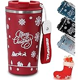GEMFUL Chirstmas Coffee to go Cup for Her or Him 17oz Double Walled Vacuum Leak Proof Travel Coffee Mug for Hot Drinks (Red)