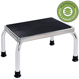 Medical Foot Step Stool with Anti-Skid Rubber Platform, Lightweight and Sturdy Chrome Stool for Children and Adults