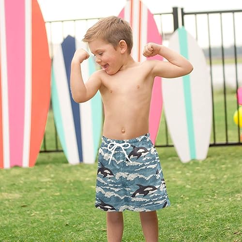 JHKKU Boys Swim Trunks Killer Whale Orca Swimsuit Kids Swim Board