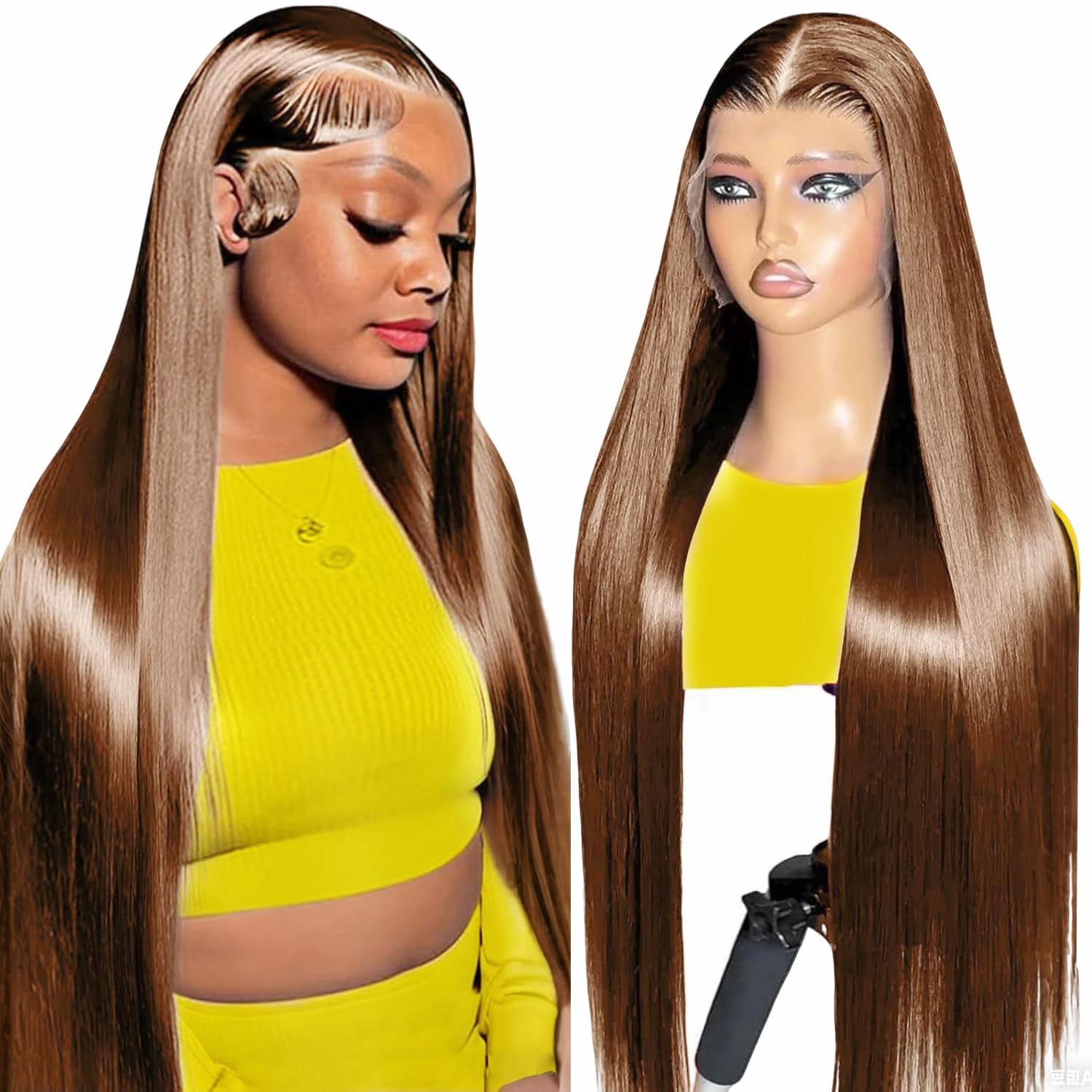 Beluck Light Brown Straight Human Hair Wig For Women, 13X6 Transparent HD Lace Front Wigs Human Hair 180Density, Brazilian Real Lace Frontal Glueless Wig Human Hair Pre Plucked Baby Hair 20Inch — image 1