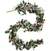 6ft Christmas Garland with Pine Cones and Berries - Frosted Cedar Holly Garland for Mantle, Table, Or Porch - Festive Decor for Indoor and Outdoor Use, Perfect with Christmas Wreaths for Front Door