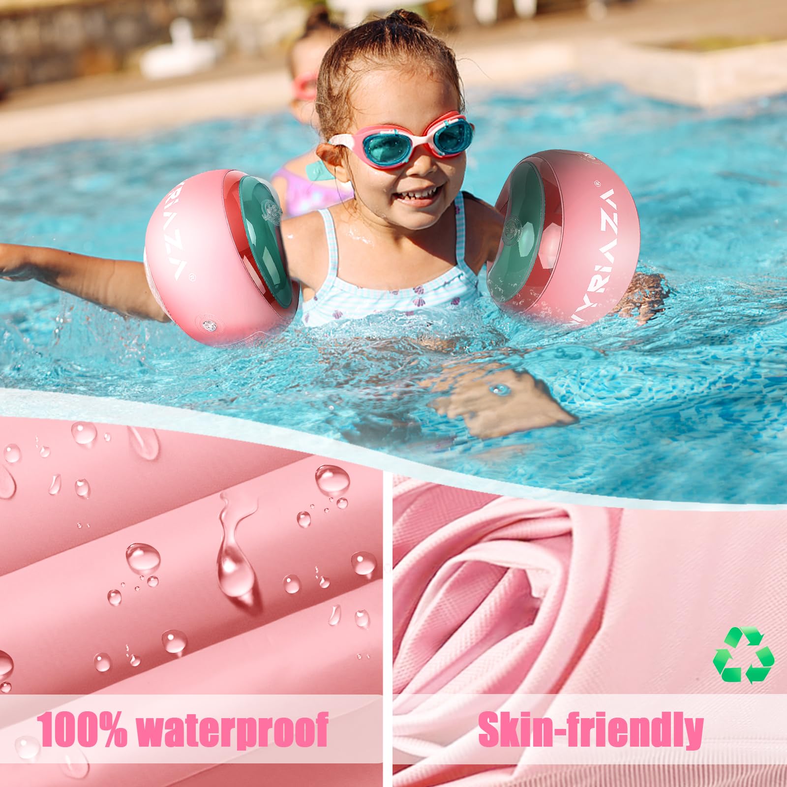 LOOWARTS Schwimmflügel Kinder 3 4 5 6 Jahre, Schwimmhilfe Kinder 3-6 Jahre, Aufblasbarer Schwimmhilfe Rund für Babys von 15-25 KG，Schwimmärmel Sicherheits System mit 3 Luftkammern. 2