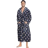 Men's Plush Hooded Bathrobe Winter Warm Fleece Robes Soft Flannel Long Robes with Pockets, Full Length
